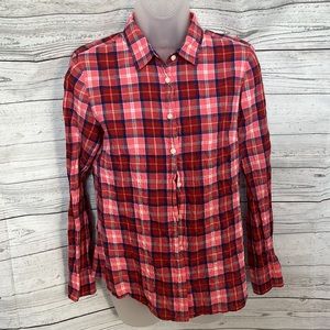 J Crew The Perfect Shirt in pink and red plaid. Crinkle texture❤️ Size small